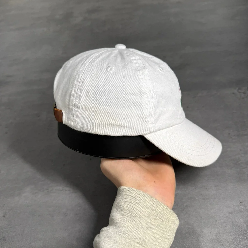 Adams Needlepoint Golf Hat Youth Kid White Embroidered Leather Strapback Dad Cap
